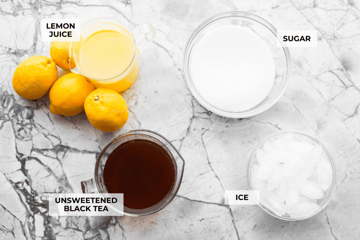 Overhead shot of labeled ingredients. 