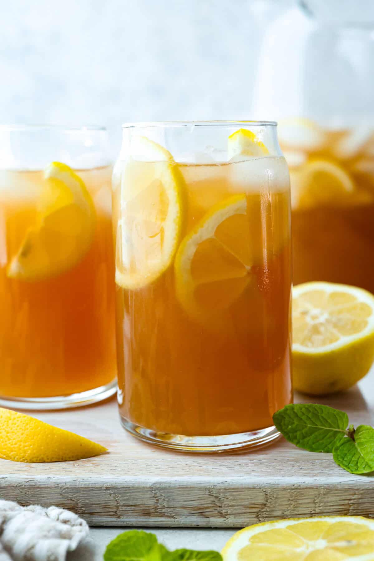 A couple glasses full of cool, crisp refreshing Arnold Palmers. 